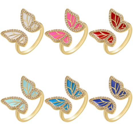 jewelry color drip oil micro-set butterfly open ring adjustable hand jewelry's discount tags