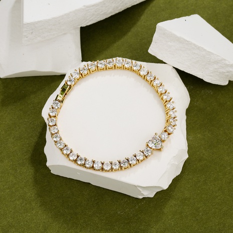 bracelet en cuivre en forme de cœur en forme de cœur avec zircon plein micro-incrusté à la mode's discount tags