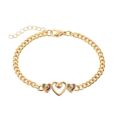 New Fashion Hollow Heart-Shaped Smiley Inlaid Zircon Copper Bracelet Hand Brand NHBU586851's discount tags