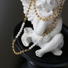 perles de mode couture perle tour de cou clavicule couleur contrastée collier en acier au titane