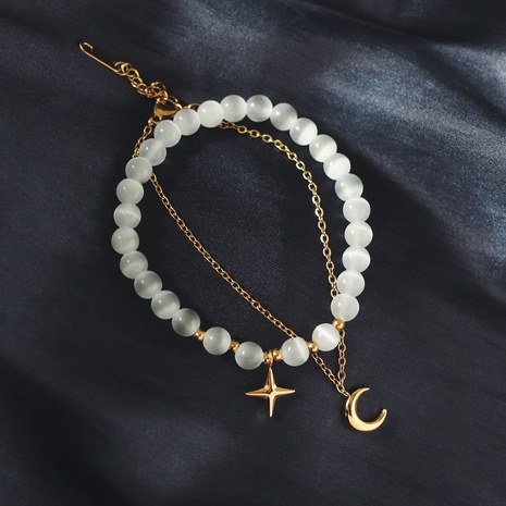 Fashion Jewelry Two Piece Star Moon Opal Elastic Titanium Steel Bracelet's discount tags