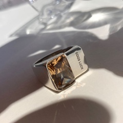 simple opening lucky yellow geometric square zircon copper ring