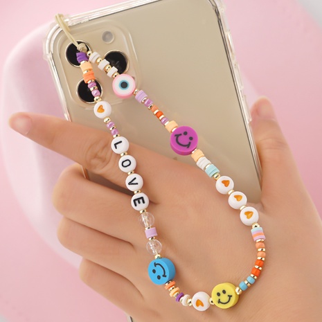 new heart mobile phone rope soft pottery drop nectarine heart smiley wrist anti-lost mobile phone chain's discount tags