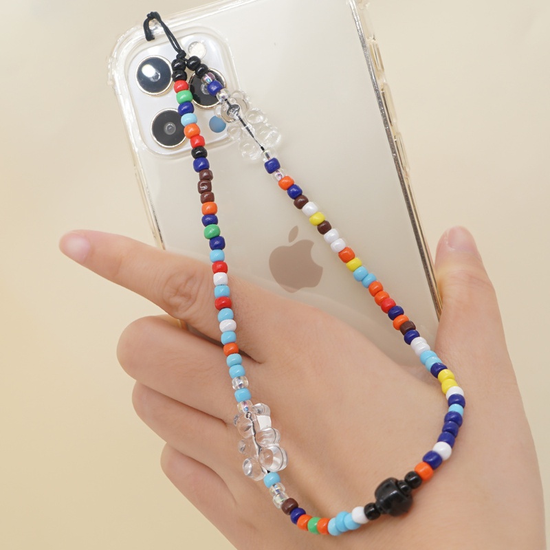 Nouvelles perles de riz en verre ours mignon poignet perl  la main pendentif corde de tlphone portable