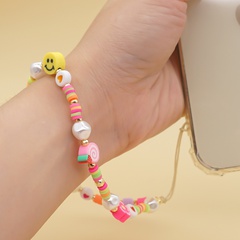 fashion bohemian soft pottery smiley face pearl heart mobile phone chain