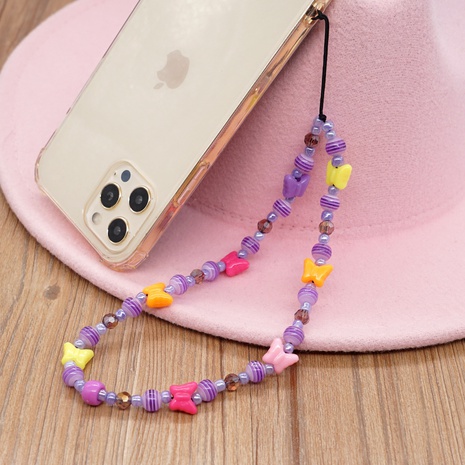 Vintage lila Reisperlen gestreifte Perlen Kristall Schmetterling Anti-verlorene Telefonkette Anhänger's discount tags