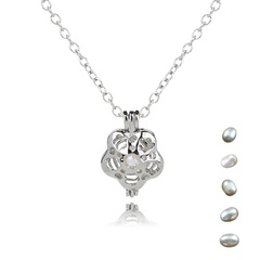 simple fashion long pearl flower-shaped cage pendant necklace