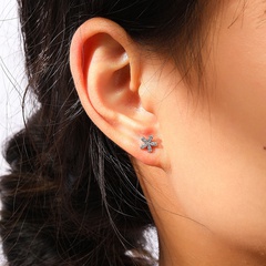Diamond five-petal flower sweet copper zircon stud earrings wholesale