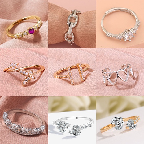 simple geometric opening hollow gold shiny copper micro-encrusted zircon ring's discount tags