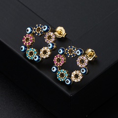European and American fashion five-color flower copper gold-plated smile zircon devil's eye earrings