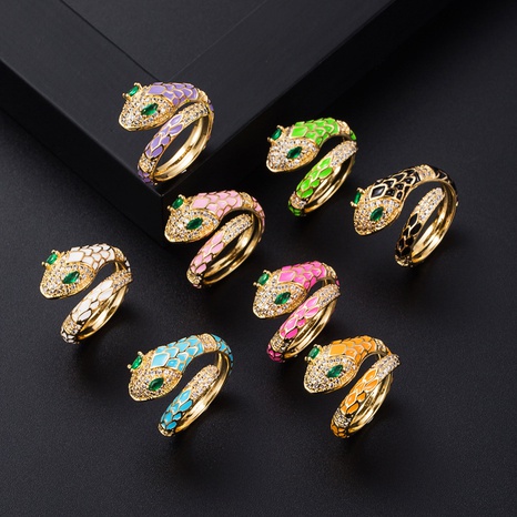 vintage geometric copper micro-set zircon drip oil snake ring's discount tags