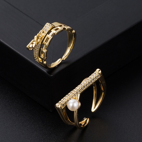 fashion vintage copper micro-set zircon geometric pearl ring's discount tags