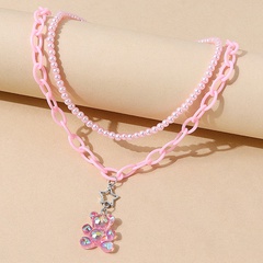 European fresh cute resin pink bear pearl necklace set