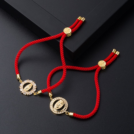 pulsera de cuerda de mano ajustable con cordón de cuerda roja de circón con microincrustaciones de cobre de moda's discount tags