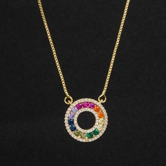 fashion copper micro-set color zircon hollow round pendant necklace
