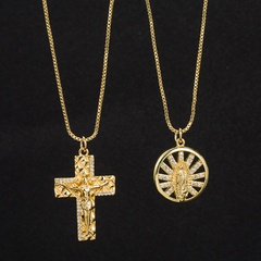 fashion vintage hollow circle copper zircon cross Virgin pendant necklace