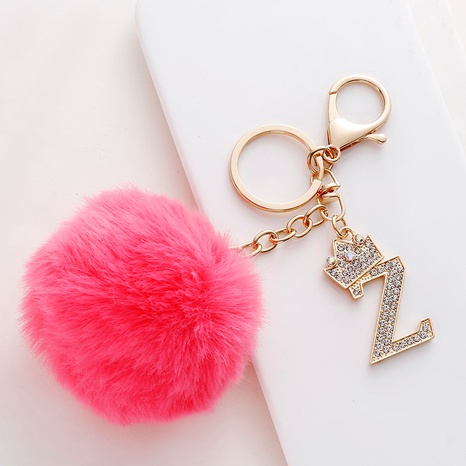 Gold Rhinestone Crown Letters Fluffy Pompom Fake Rabbit Fur Ball Key Chain's discount tags