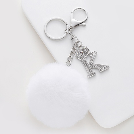 Silver Rhinestone Crown Letters Fluffy Pompom Fake Rabbit Fur Ball Key Chain's discount tags