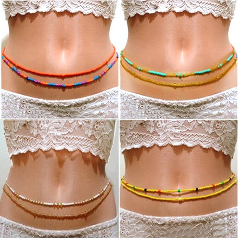 Perles de riz colorées à la main multicouches chaîne de plage mode chaîne de taille femmes's discount tags