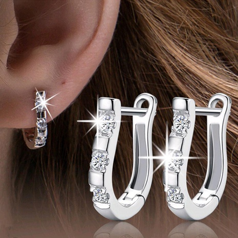 fashion U-shaped geometric inlaid zircon copper stud earrings's discount tags