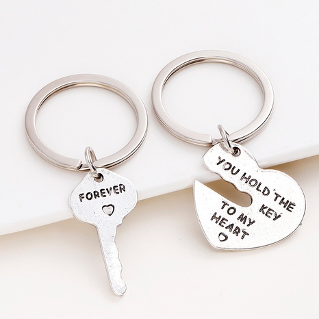 New Korean metal heart-shaped key lock couples stainless steel keychain's discount tags