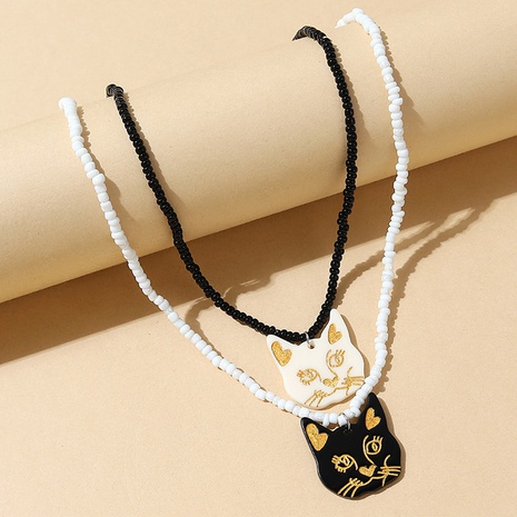 Ensemble de collier de perles de riz pour chaton en résine créative petit chat frais européen's discount tags