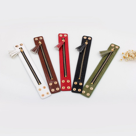 Korean simple ladies bracelet real cowhide widened zipper tassel hand jewelry wholesale's discount tags
