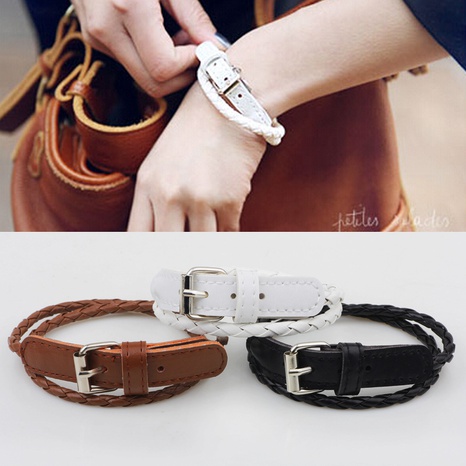 European and American eye-catching belt buckle snake pattern leather women's bracelet's discount tags