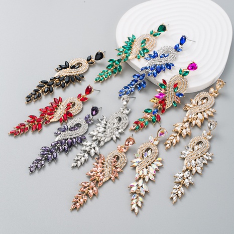 fashion contrast color inlaid rhinestone hollow geometric long alloy earrings's discount tags