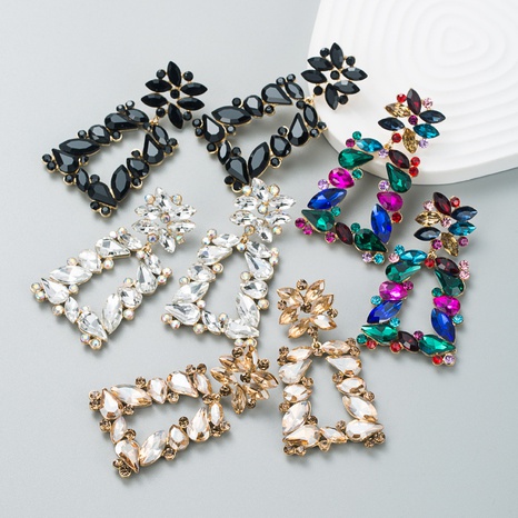 Pendientes huecos geométricos de diamantes de imitación con incrustaciones de aleación brillante simple de moda's discount tags