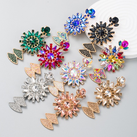 fashion vintage exaggerated color rhinestone pendant long geometric earrings's discount tags