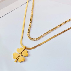 simple lucky four-leaf clover pendant snake bone chain titanium steel flower necklace