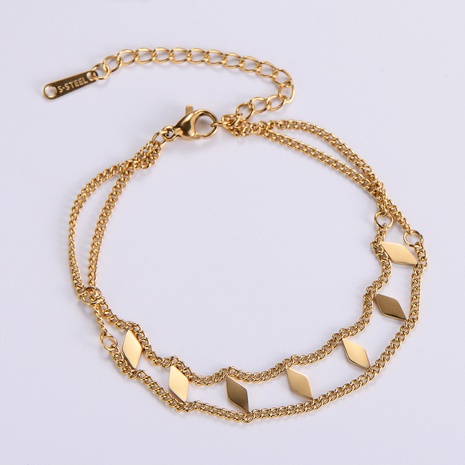 Bracelet à chaîne fine double couche avec pendentif losange en acier inoxydable à la mode's discount tags