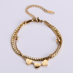 Bijoux pour femmes en gros Bracelet double coeur en acier inoxydable plaqué or 18 carats