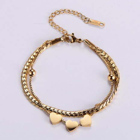 Bijoux pour femmes en gros Bracelet double coeur en acier inoxydable plaqué or 18 carats's discount tags