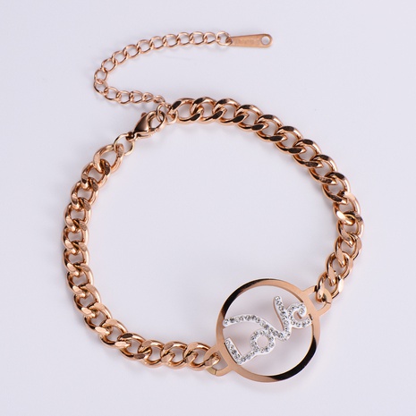 Vente en gros bracelet coeur cubain en or rose et diamants en acier inoxydable pour femmes's discount tags