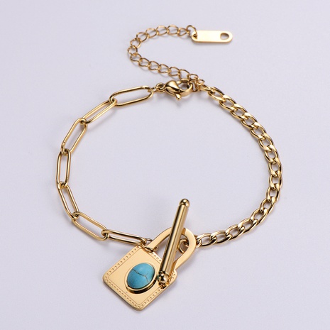Stainless Steel Jewelry Wholesale New Light Luxury Creative Inlaid Turquoise Lock Bracelet's discount tags