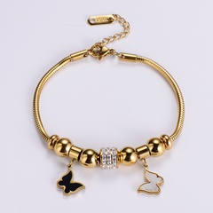 18k gold plated stainless steel diamond bead butterfly pendant round snake chain bracelet NHON592182