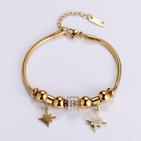 wholesale 18k gold diamond stainless steel ball star beaded snake bone bracelet NHON592179's discount tags