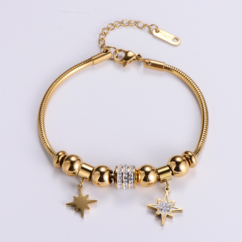 wholesale 18k gold diamond stainless steel ball star beaded snake bone bracelet NHON592179
