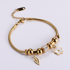 18K gold electroplated stainless steel round snake chain small leaf four-leaf clover bracelet female