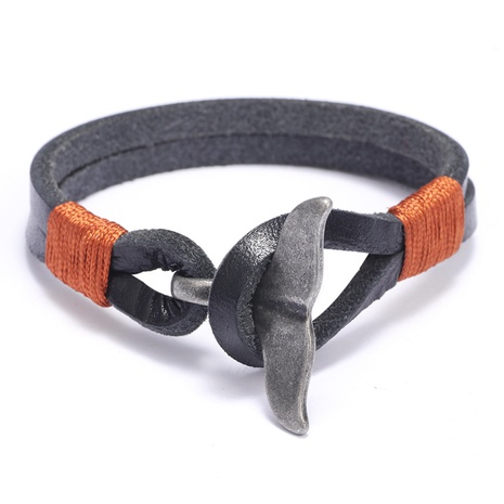 2022 New Whale Tail Alloy Bracelet Leather Hand-woven Men's Bracelet Wholesale's discount tags