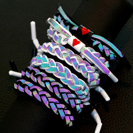 fashion geometric reflective shoelace bracelet student couple woven color changing bracelet's discount tags