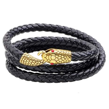 new European and American leather bracelet men's multi-layer winding snake head jewelry's discount tags