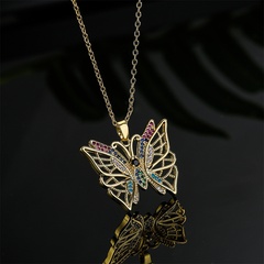 Fashion copper micro-encrusted zircon butterfly pendant copper necklace