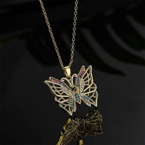 Fashion copper micro-encrusted zircon butterfly pendant copper necklace  NHFMO592314's discount tags