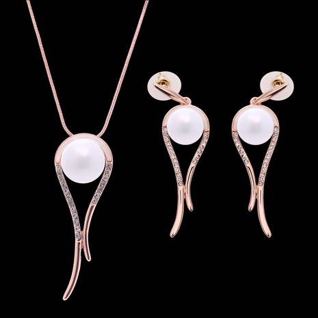 Mode-Ohrring-Halskettenset mit diamantbesetzten Perlen's discount tags