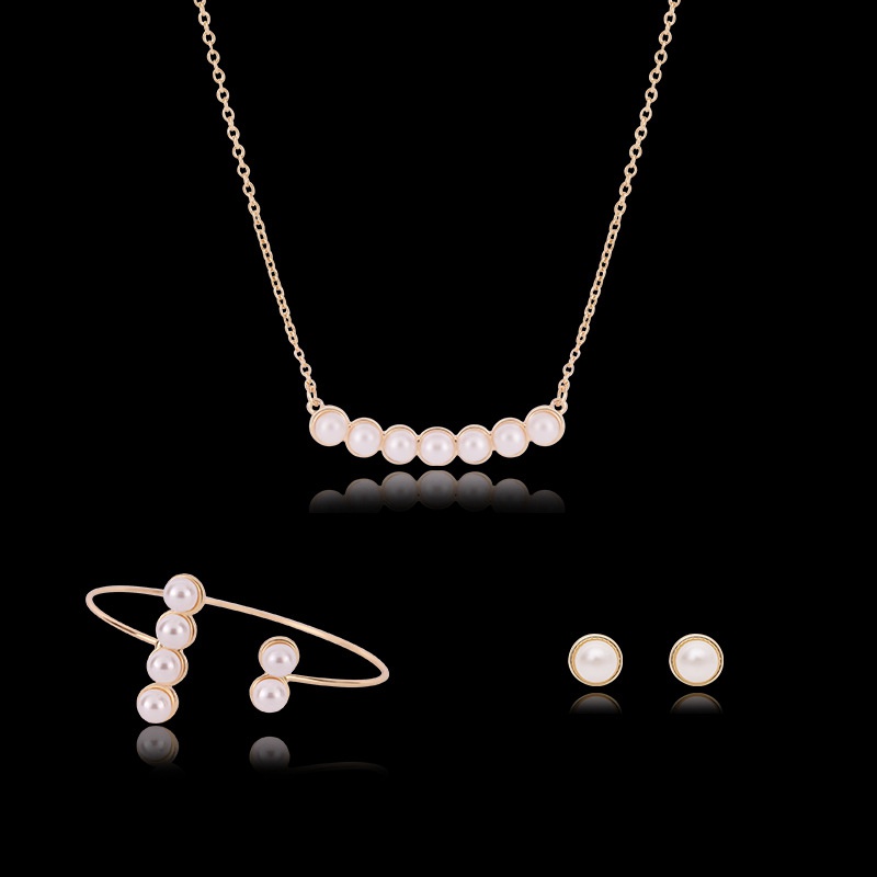Pearl Jewelry Set Necklace Earring Bracelet Alloy Three Piece Set