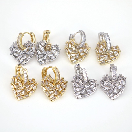 Boucles d'oreilles coeur creux en cuivre or blanc K en forme de coeur en zirconium micro-set à la mode's discount tags