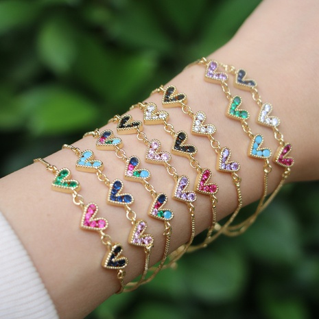 fashion copper micro-set color zircon heart-shaped retractable couple bracelet's discount tags